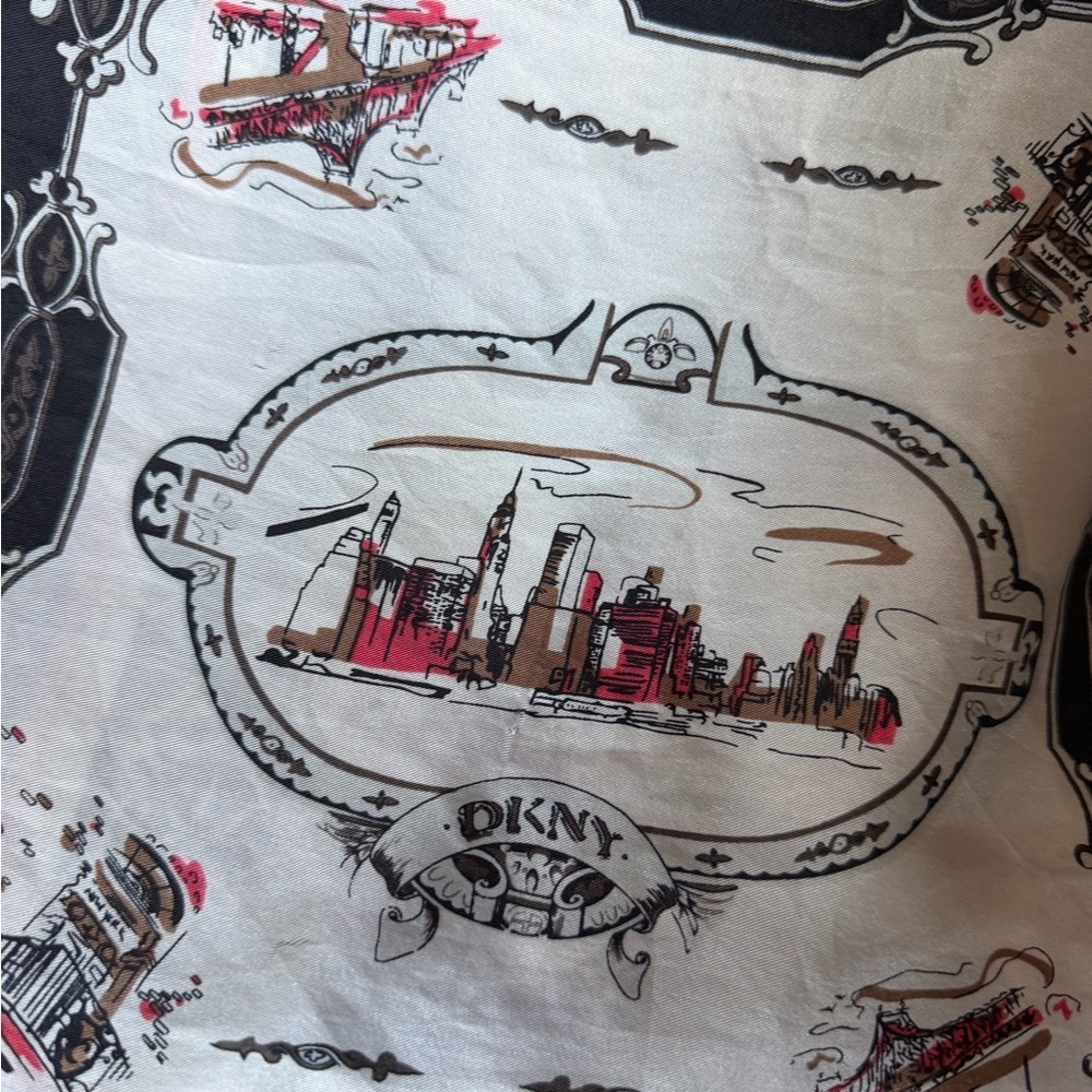Vintage DKNY Skyline Scarf in Black, White, and Red - Good Condition